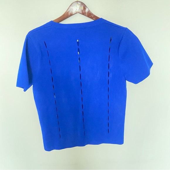Public School Blue Crew Neck Ribbed Short-Sleeved Structured Tee Top Yves Small - Picture 6 of 9